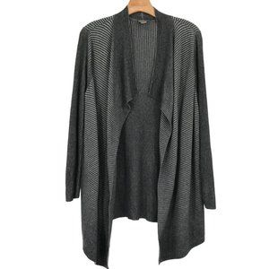 chico's 1 women's cardigan sweater gray plaited ribbed drape cotton size medium